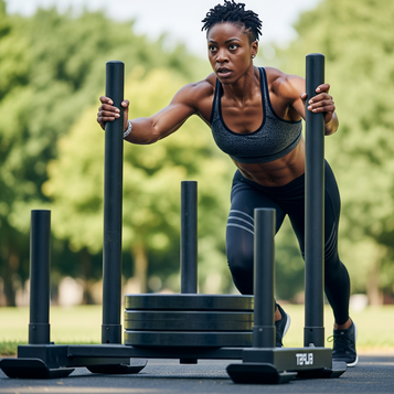 Athlete pushing a weighted sled during training